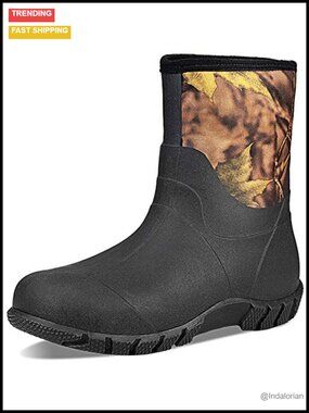 Wide Width Rubber Rain Boots Mid Calf Waterproof Mud Hunting Farming